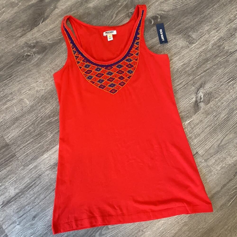 NWT Old Navy Red Beaded Neck Tank Top